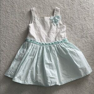 Elegant White and Light Blue Kids Dress, Size 3T
